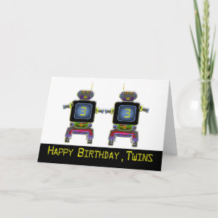 Twin Robot Geburtstag 3 Jahre alt Karte