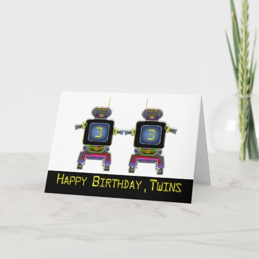 Twin Robot Geburtstag 3 Jahre alt Karte (Vorderseite)