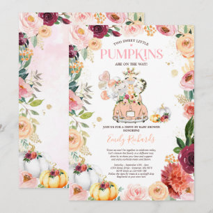 Twin Safari Animals Pumpkin Drive By Baby Shower Einladung