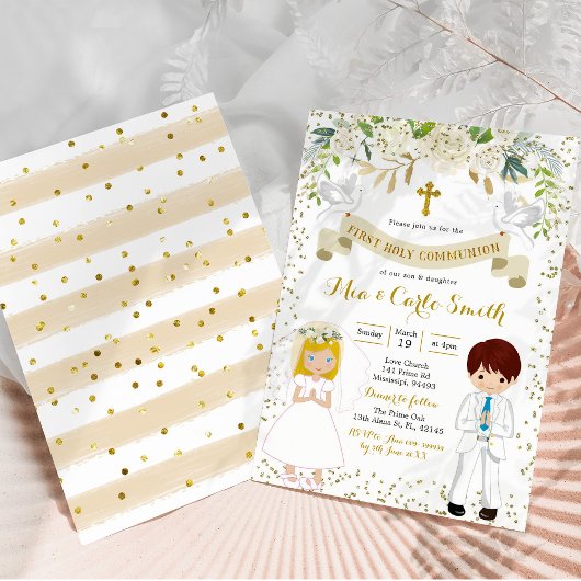 Twin Sibling Boy Blonde Girl First Heilige Kommune Einladung