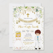 Twin Sibling Boy Blonde Girl First Heilige Kommune Einladung (Vorderseite)