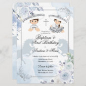 Twin Silver Taufe und Geburtstag mexikanisch Einladung (Vorne/Hinten)