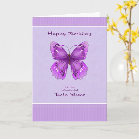 Twin Sister Birthday Card - Lila Schmetterling Karte (Gelbe Blume)