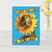 Twin Sister Birthday Card mit Fee Süsse Pie Karte (Gelbe Blume)