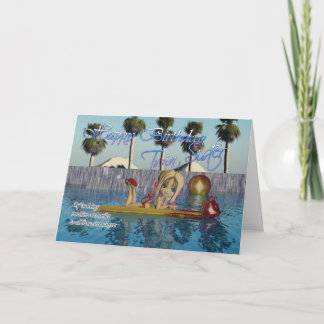 Twin Sister Birthday card, Moonies Süsse Pie pool Karte