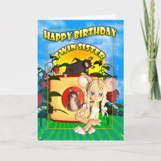 Twin Sister Birthday Card Süsse Pie Maus mit mi Karte