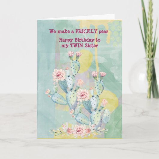 Twin Sister Birthday Watercolor Cactus Karte (Vorderseite)
