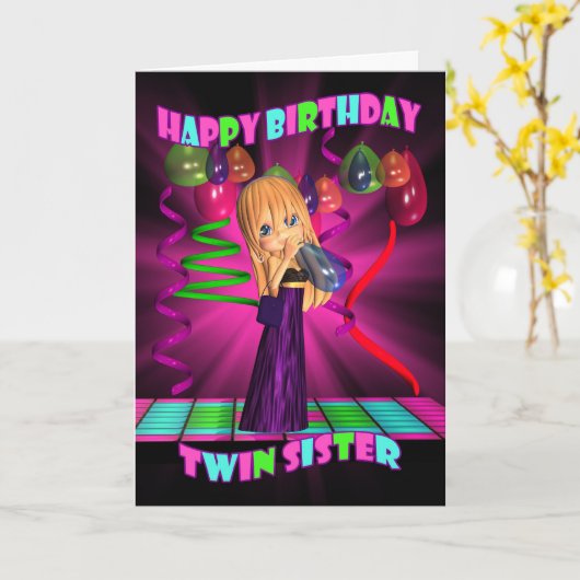 Twin Sister Happy Birthday mit Niedlicher kleiner Karte (Gelbe Blume)