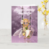 Twin Sister Happy Birthday niedliche Fee auf Blume Karte (Gelbe Blume)