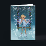 Twin Sister Happy Birthday niedliche Fee auf Swing Karte<br><div class="desc">Sweet Little Fairy auf ihrem schönen Blumenschwung</div>