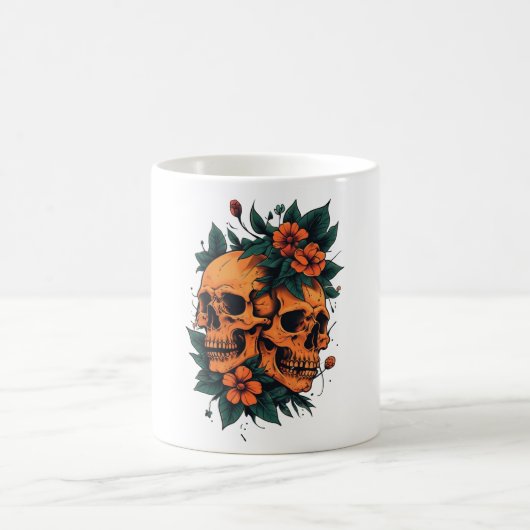 Twin Skulls Floral Gothic Kaffeetasse (Mittel)