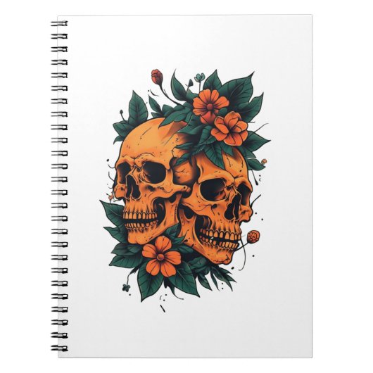 Twin Skulls Floral Gothic Notizblock (Vorderseite)