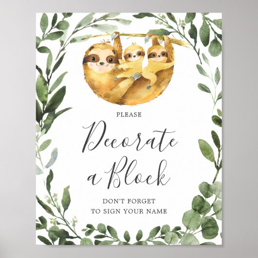 Twin Sloth Baby Dusche Dekorieren ein Blockzeichen Poster (Vorne)