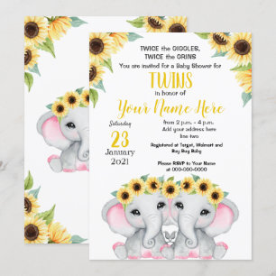 TWIN Sonnenblumenmädchen Elephant Yellow Pink Dusc Einladung