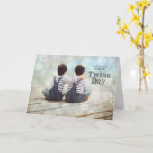 Twin Sons Twins Day Boys auf Dock Nautical Theme Karte (Gelbe Blume)