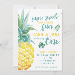 TWIN Super Sweet Ananas Erster Geburtstag Einladung