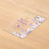 Twin Taufe & 1. Geburtstag Lila Blumenkreuz Acryleinladungen (Ablage )