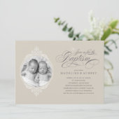 Twin Taufen Foto Einladungen (Stehend Vorderseite)