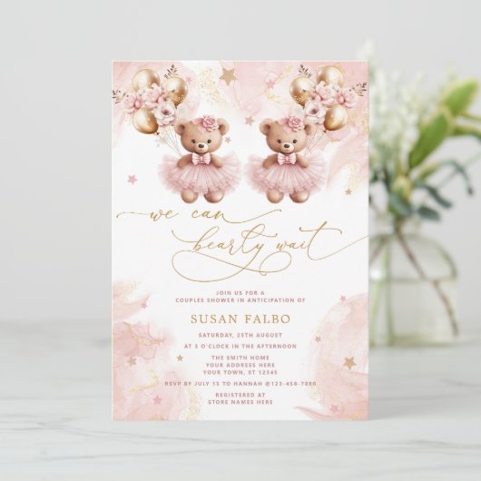 Twin Teddy Bären können wir frühzeitig abwarten Ba Einladung (Stehend Vorderseite)