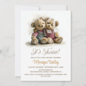 Twin Teddy Bears Baby Shower Einladung (Vorderseite)