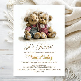 Twin Teddy Bears Baby Shower Einladung