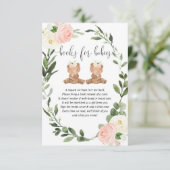 Twin Teddy trägt pinkfarbene Blumenbücher Mädchen Begleitkarte (Stehend Vorderseite)