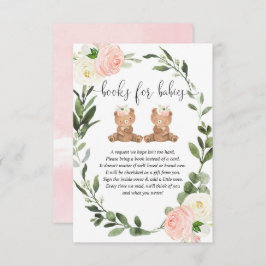 Twin Teddy trägt pinkfarbene Blumenbücher Mädchen Begleitkarte