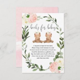 Twin Teddy trägt pinkfarbene Blumenbücher Mädchen Begleitkarte