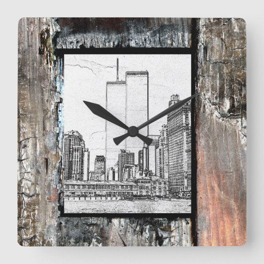 Twin Towers Quadratische Wanduhr (Vorderseite)