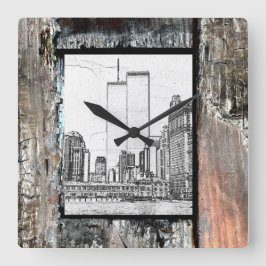 Twin Towers Quadratische Wanduhr