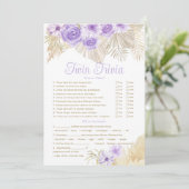 Twin Trivia Game Pampas Lavender Boho Baby Dusche Einladung (Stehend Vorderseite)