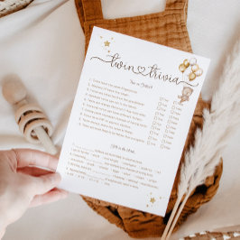 Twin Trivia Game Teddy Bear Gold Balloons Stars Einladung