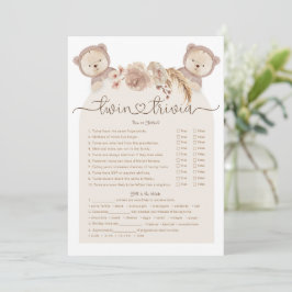 Twin Trivia Game Watercolor Boho Bear Babydusche Einladung