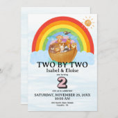 TWIN Two by Two Noah's Ark Girl Birthday Invite (Vorne/Hinten)