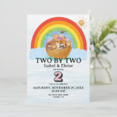 TWIN Two by Two Noah's Ark Girl Birthday Invite Einladung (Stehend Vorderseite)