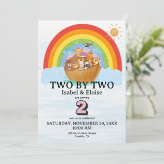 TWIN Two by Two Noah's Ark Girl Birthday Invite Einladung