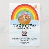 TWIN Two by Two Noah's Ark Girl Birthday Invite Einladung (Vorderseite)