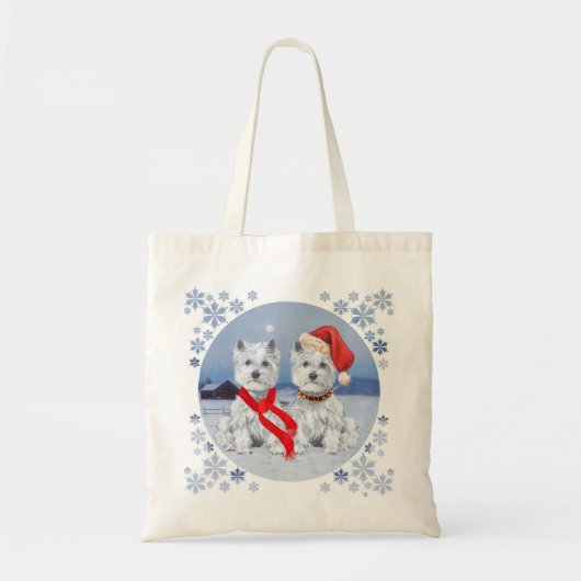 Twin Westies auf einem Wintry-Abend Tragetasche (Vorne)