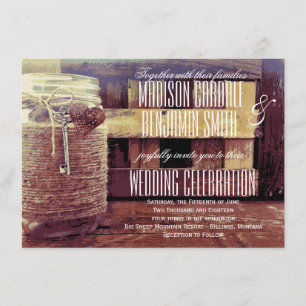 Twine Wrapped Mason Jar Heart Key Wedites Einladung