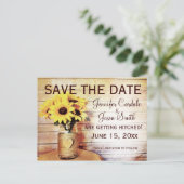 Twine Wrapped Mason Jar Sunflower Save the Date Postkarte (Stehend Vorderseite)
