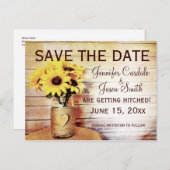 Twine Wrapped Mason Jar Sunflower Save the Date Postkarte (Vorne/Hinten)