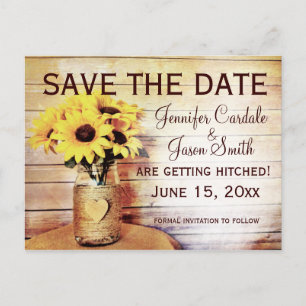 Twine Wrapped Mason Jar Sunflower Save the Date Postkarte