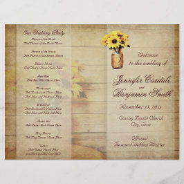Twine Wrapped Mason Jar Sunflower Wedding Program