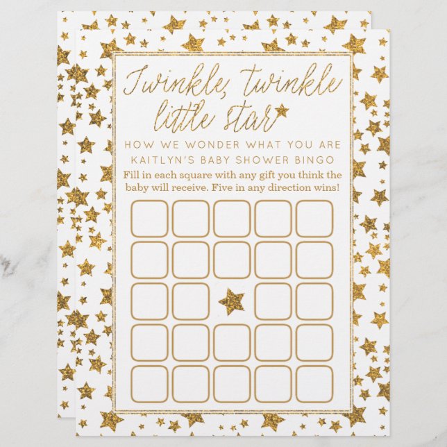 Twink, Twinkle Little Star Baby Shower Bingo (Vorne/Hinten)