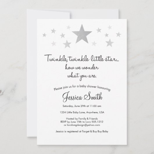 Twinke Twinkle Little Star Baby Shower Einladung (Vorderseite)