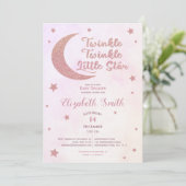 Twinkl-Stern-Rosa-Glitzer-Babydusche Einladung (Stehend Vorderseite)
