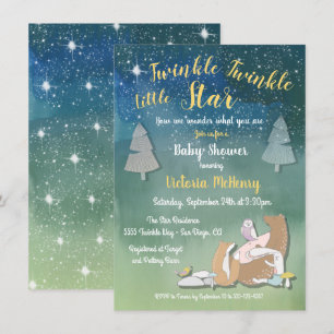 Twinkl Wasserfarbentiere kleine Sterne Babydusche Einladung
