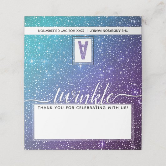 TWINKLE ✨ Aquamarine Lila Wasserfarbenmonogramm Platzkarte (Außenseite Aufgefaltet)