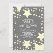 Twinkle Baby Dusche Gelbe Sterne Grau Hintergrund Einladung (Vorderseite)