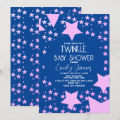 Twinkle Baby Dusche Rosa Sterne Blau Hintergrund Einladung (Vorne/Hinten)